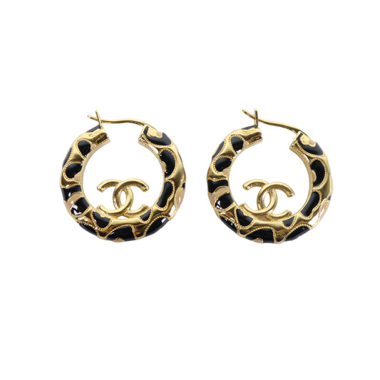 Chanel Earrings Hoop Enamel Black Gold