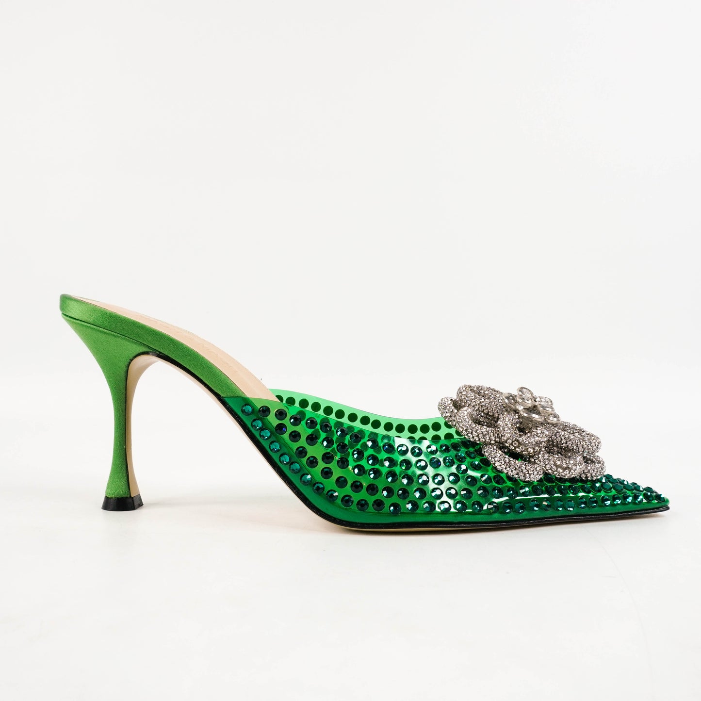 Mach & Mach Point Heels PVC Satin Crystal Flower Green 40