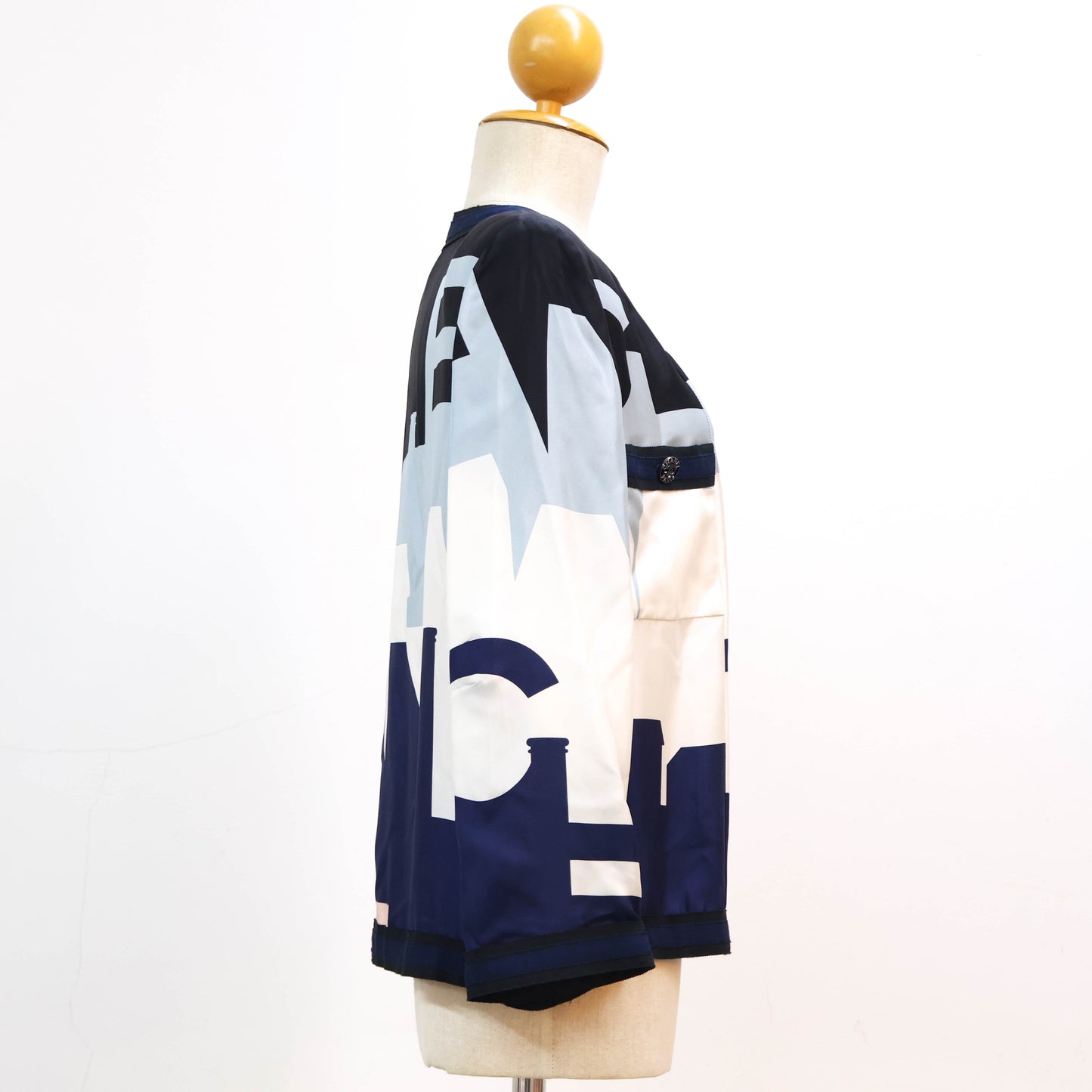 Chanel Cardigan Silk Navy Blue White