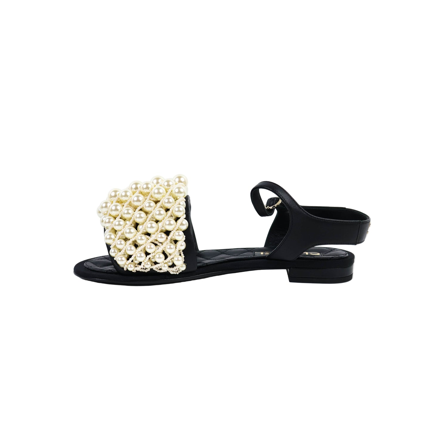 Chanel Sandals Sling Back Black/Pearl Size 37