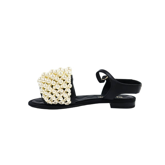 Chanel Sandals Sling Back Black/Pearl Size 37