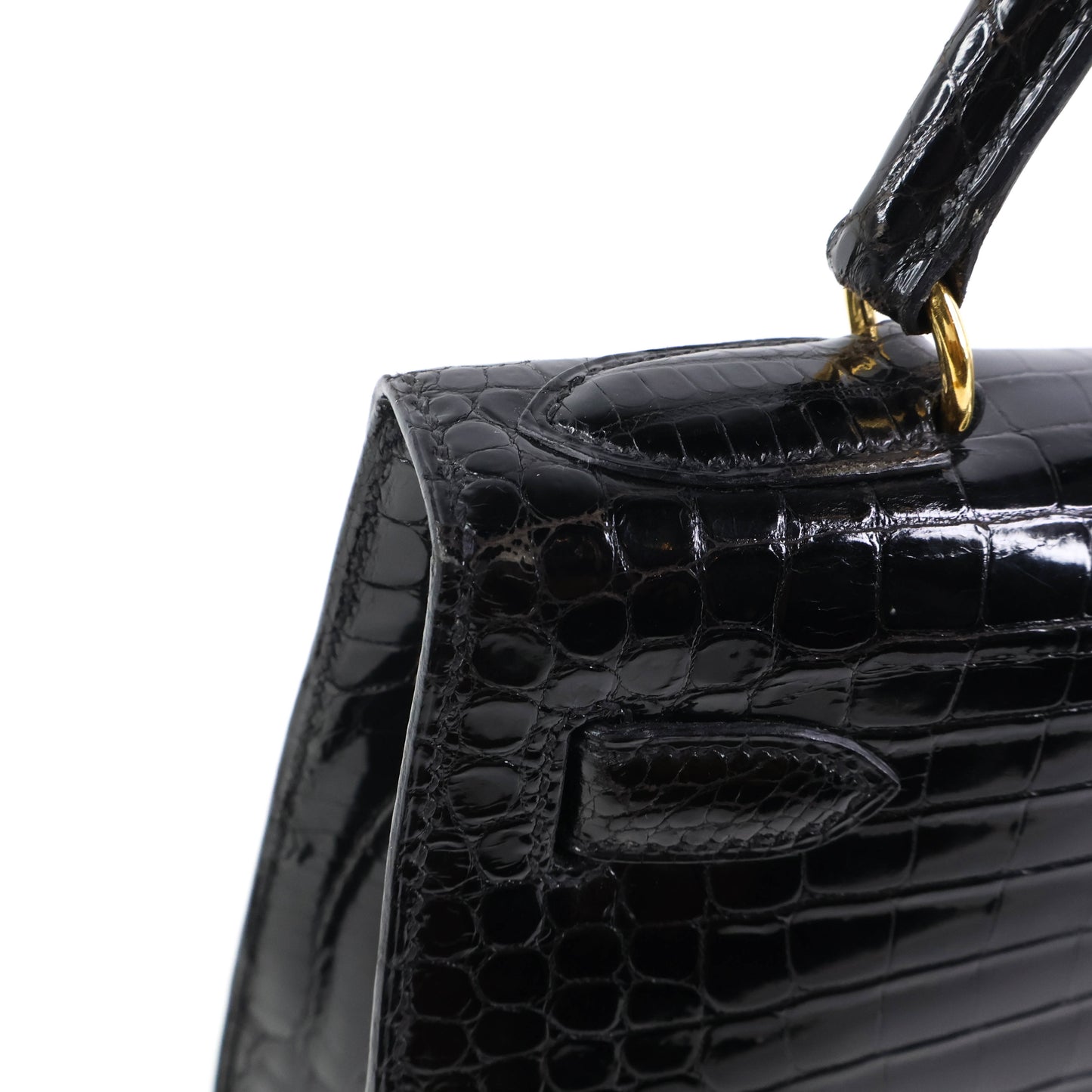 Hermes Kelly 28 Crocodile Porosus Black GHW