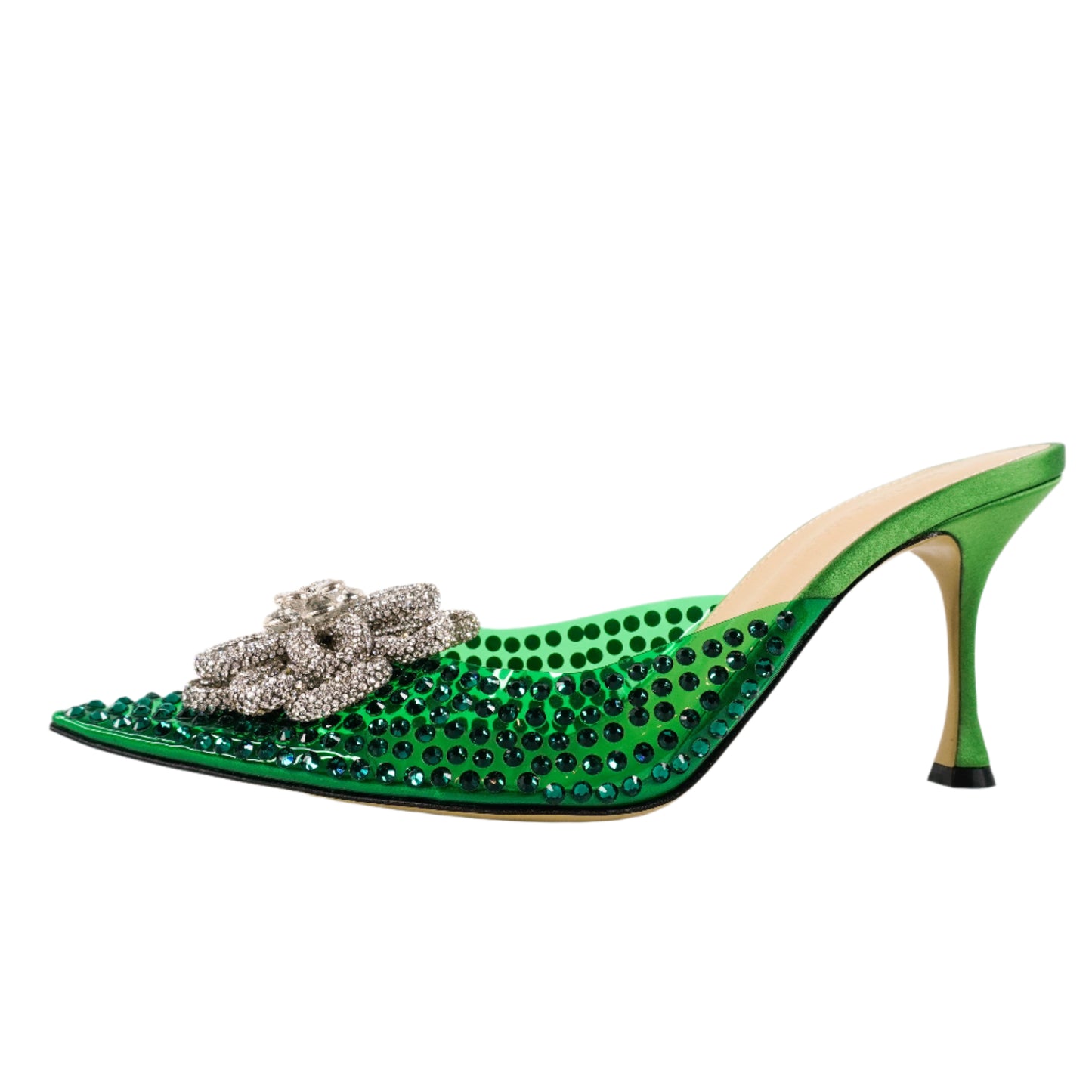 Mach & Mach Point Heels PVC Satin Crystal Flower Green 40