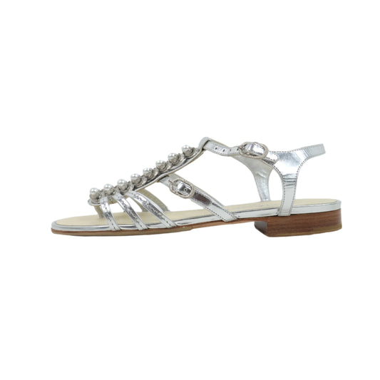 Chanel Patent Leather Sandals Silver 37