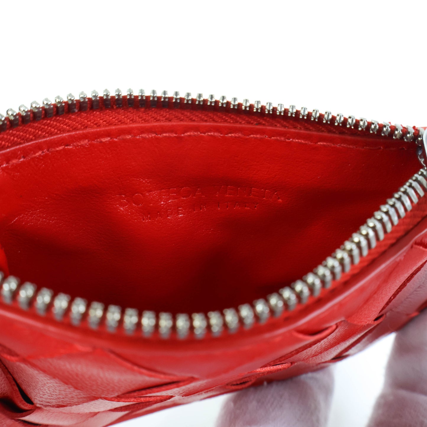 Bottega Coin Purse Intrecciato Red with Keyring