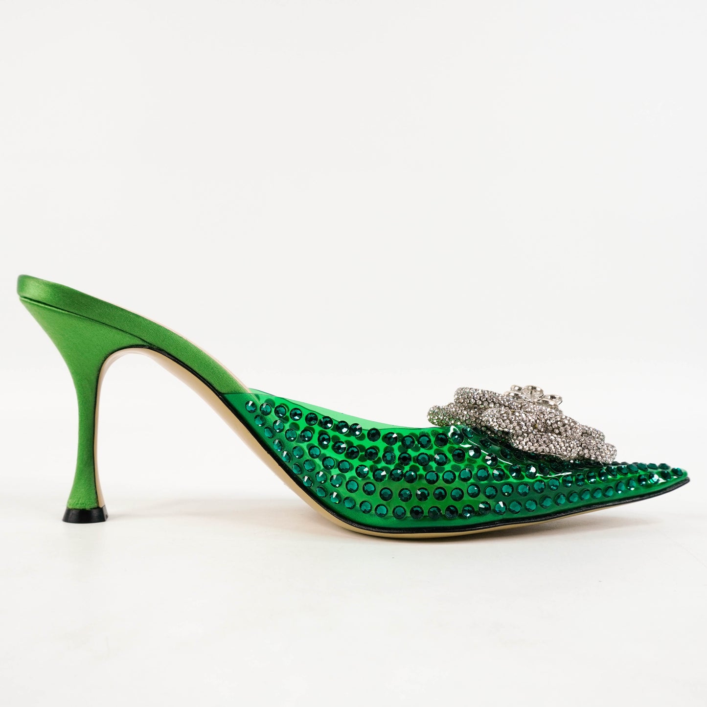 Mach & Mach Point Heels PVC Satin Crystal Flower Green 40