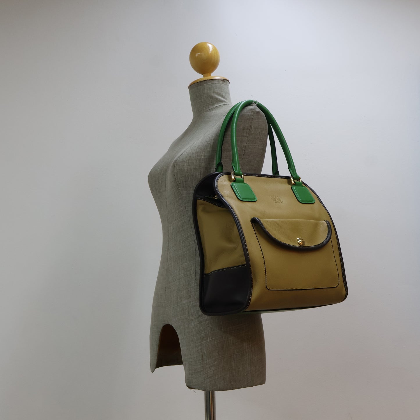 Loewe Anagram Tricolor Pebbled Handbag Leather Tan Green