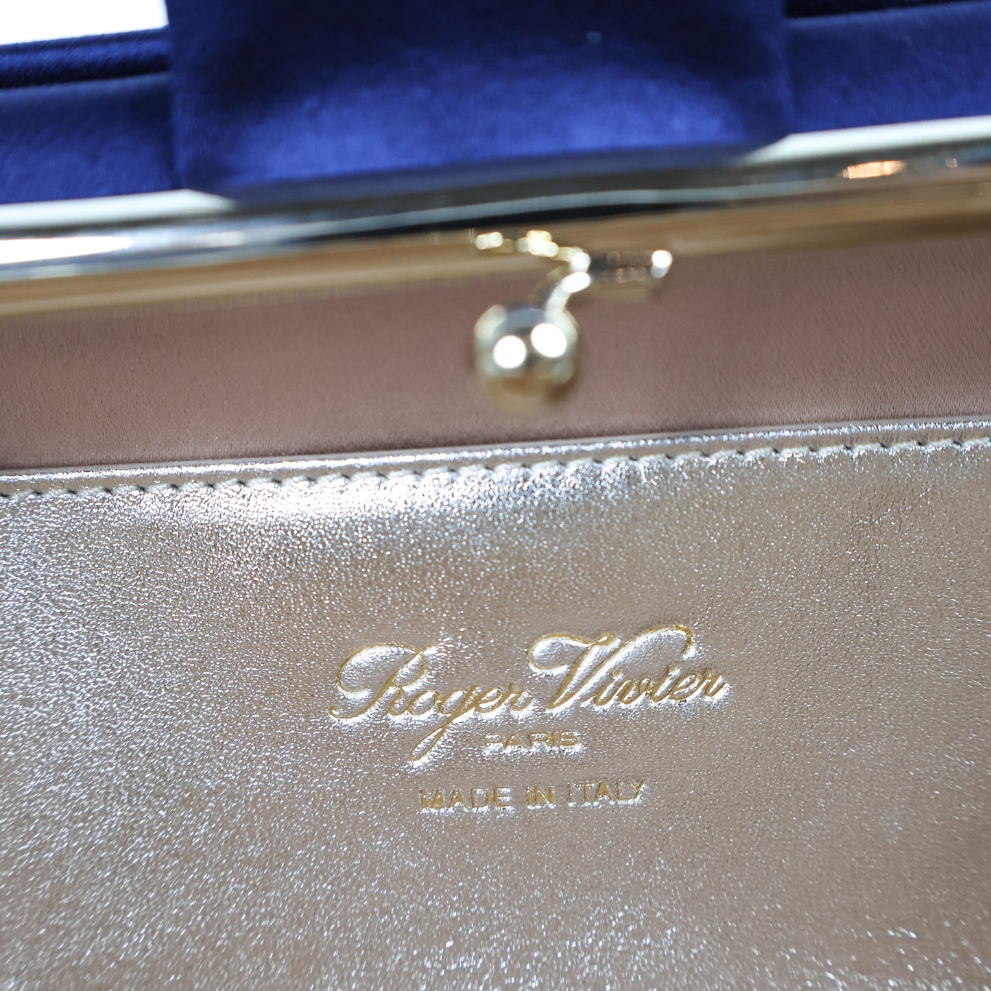 Roger Vivier Clutch Flower Crystal Satin Navy