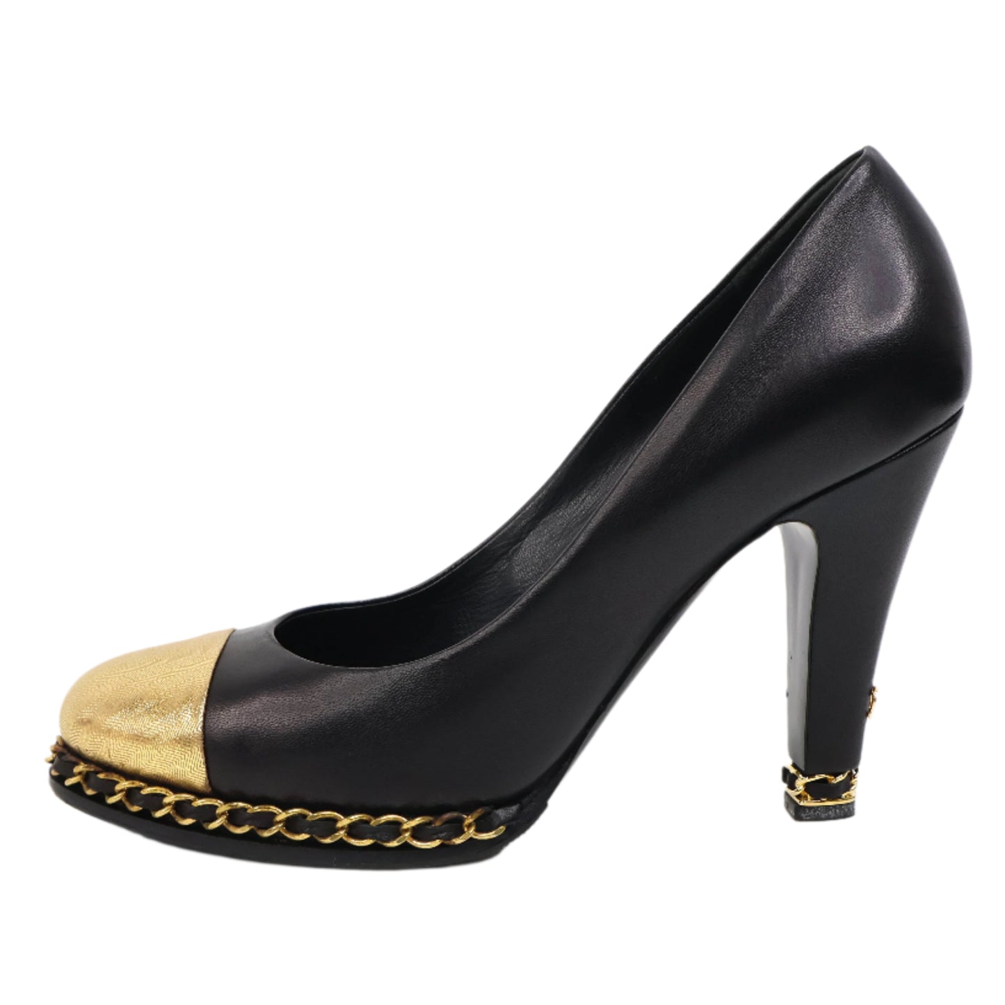 Chanel Pumps Leather Gold Black 38.5