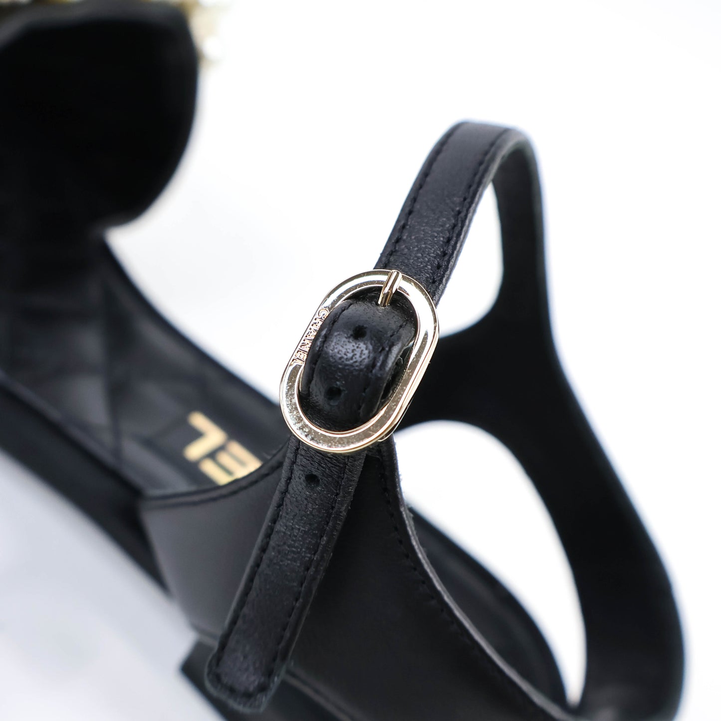 Chanel Sandals Sling Back Black/Pearl Size 37