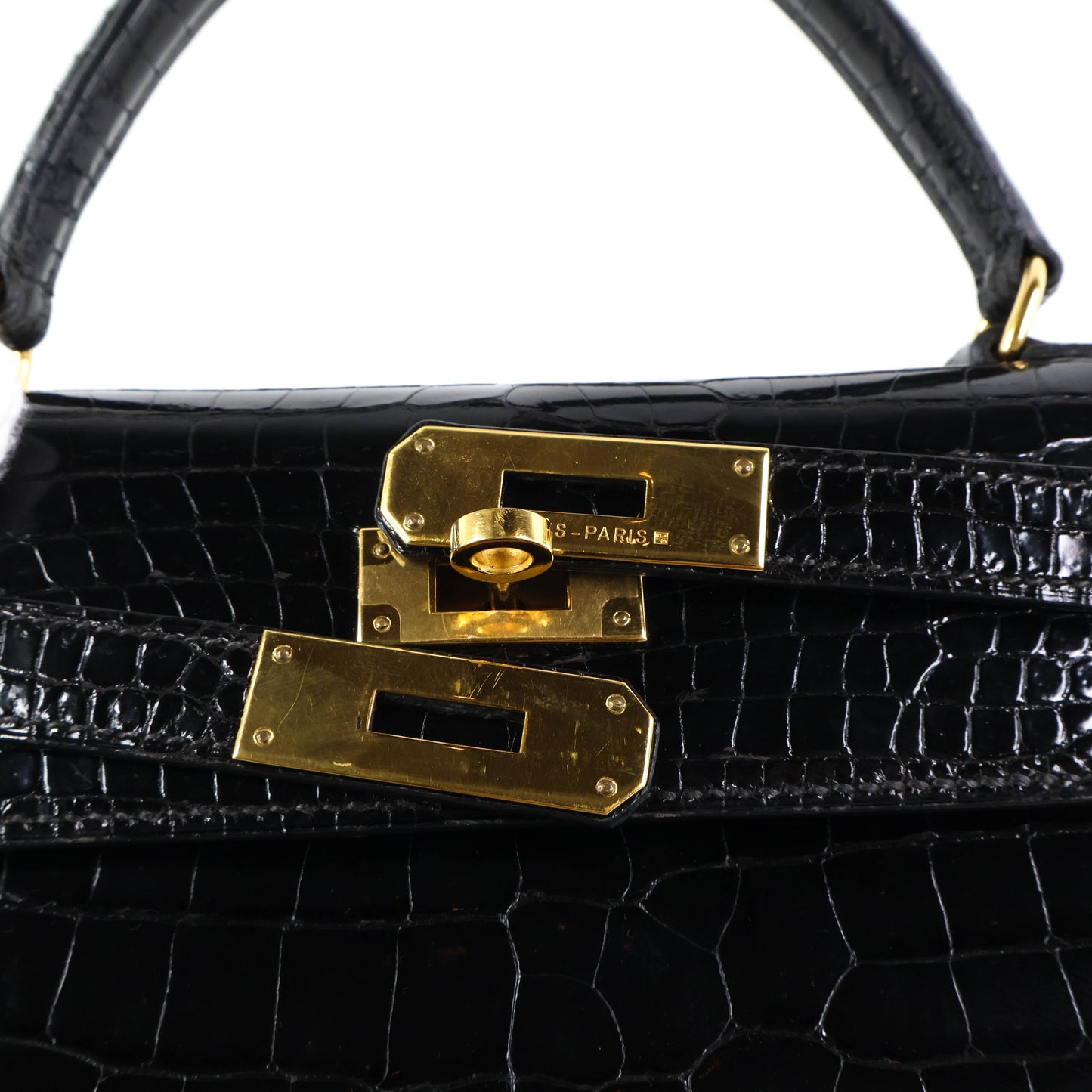 Hermes Kelly 28 Crocodile Porosus Black GHW