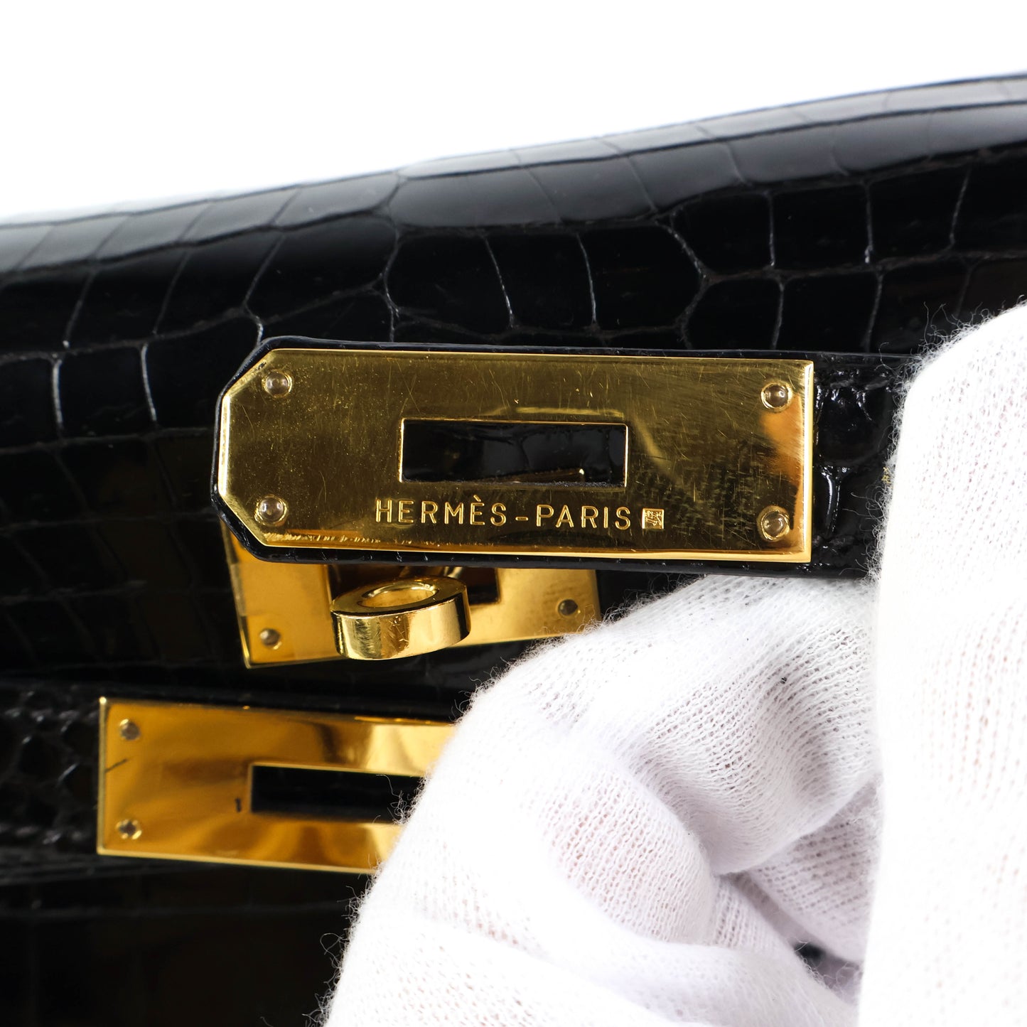 Hermes Kelly 28 Crocodile Porosus Black GHW
