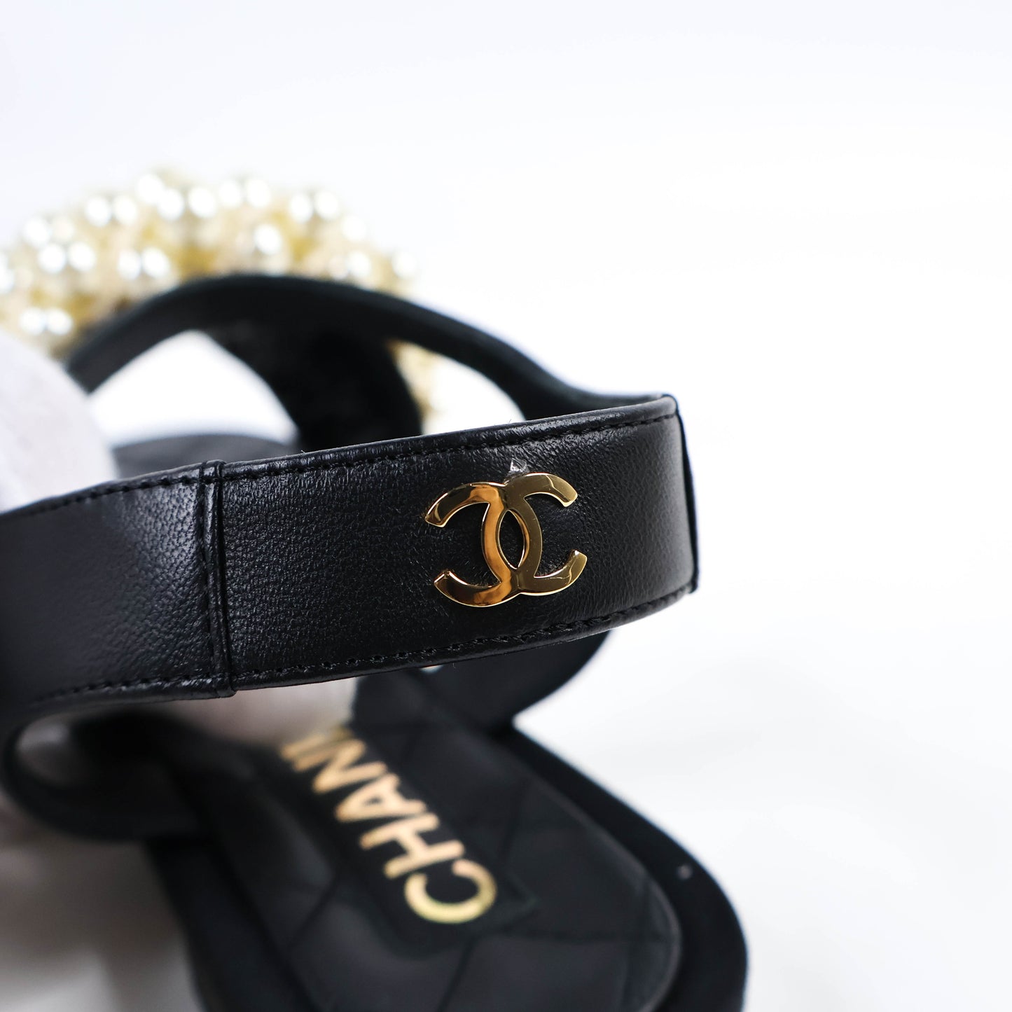Chanel Sandals Sling Back Black/Pearl Size 37