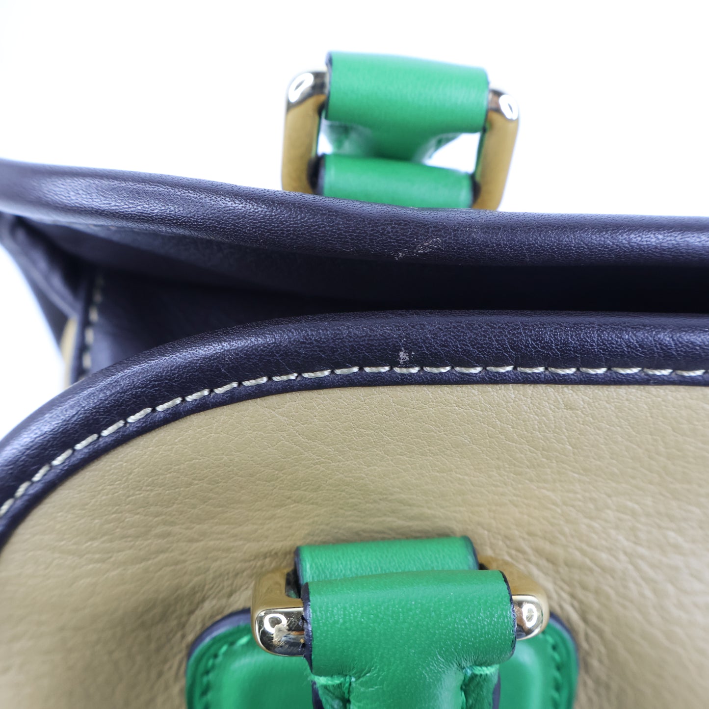 Loewe Anagram Tricolor Pebbled Handbag Leather Tan Green