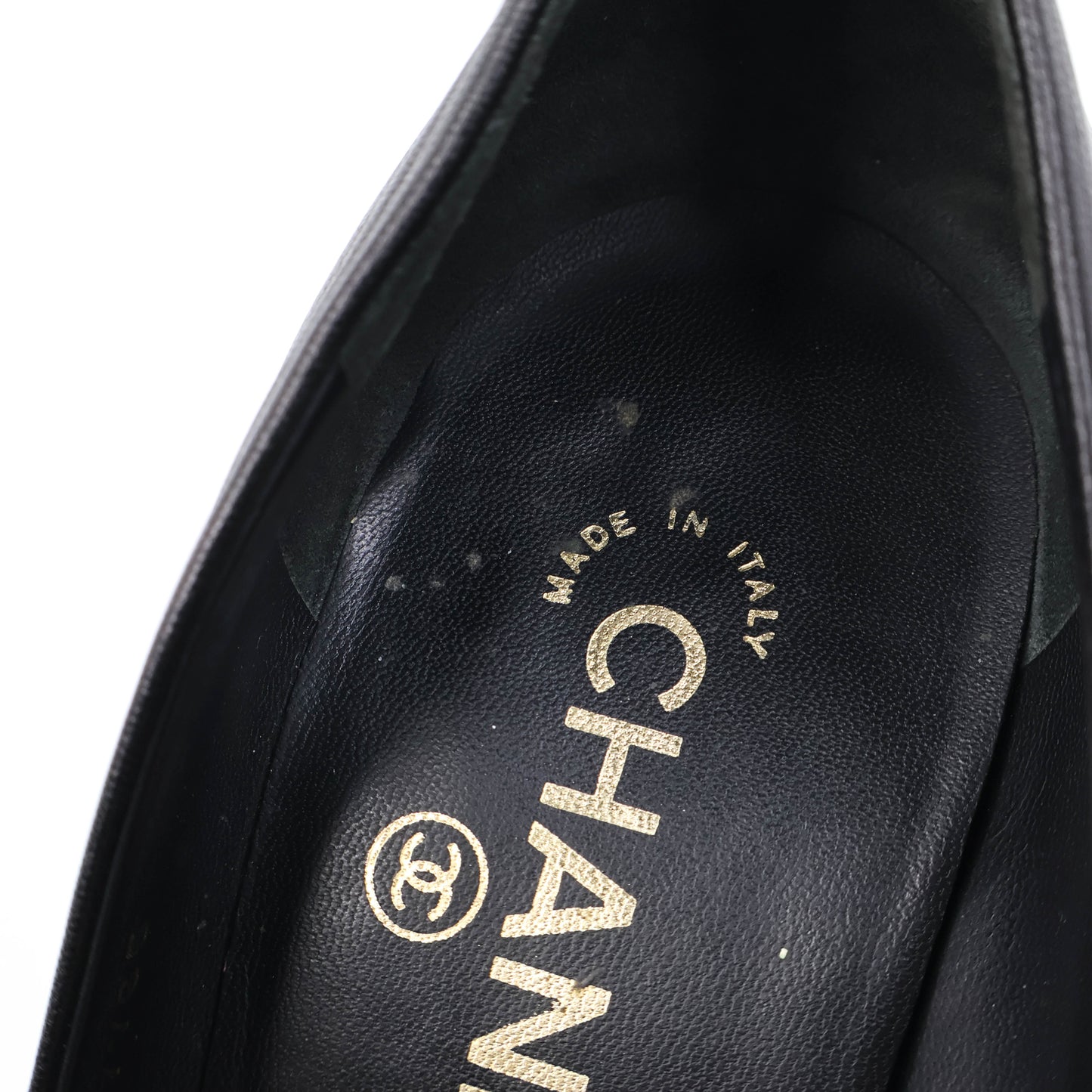 Chanel Pumps Leather Gold Black 38.5