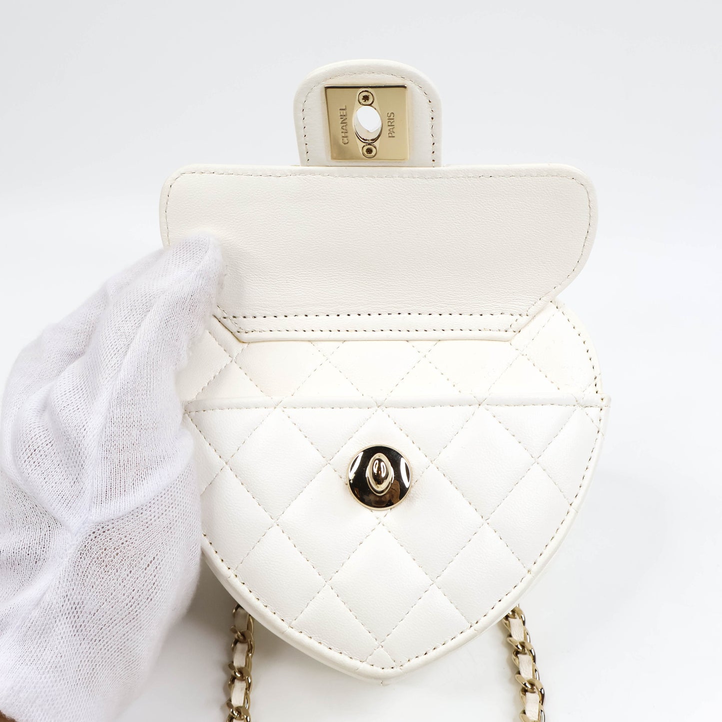 Chanel Heart Bag Small White Lamb
