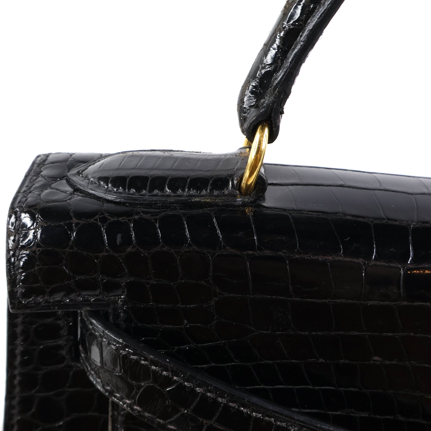 Hermes Kelly 28 Crocodile Porosus Black GHW