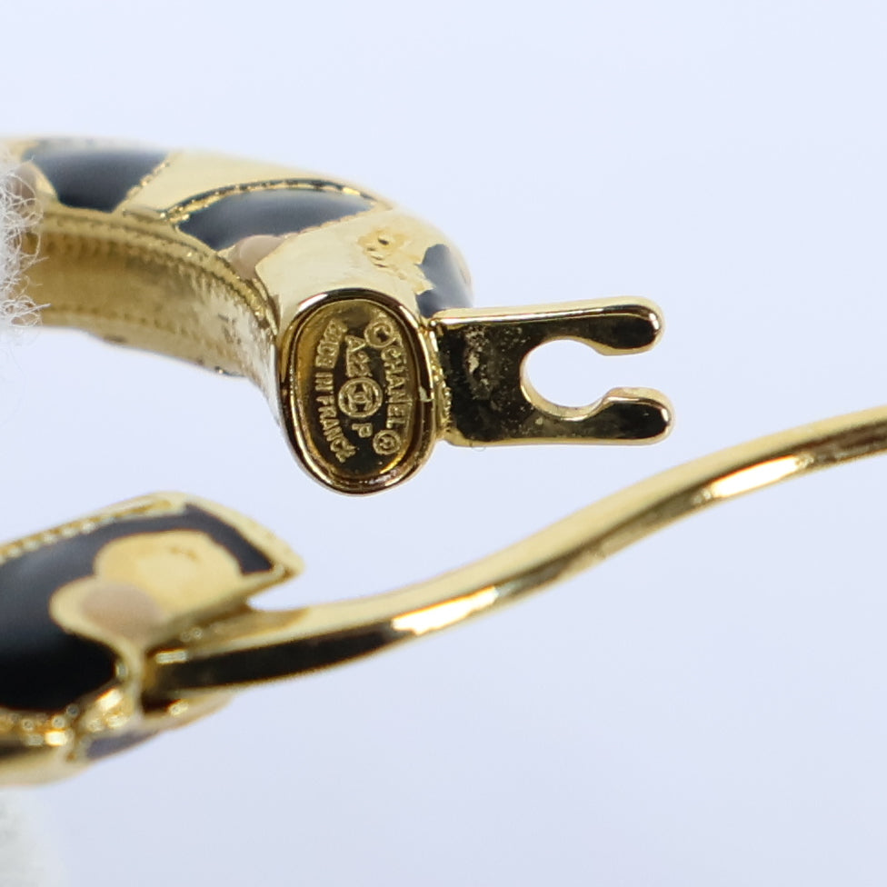 Chanel Earrings Hoop Enamel Black Gold