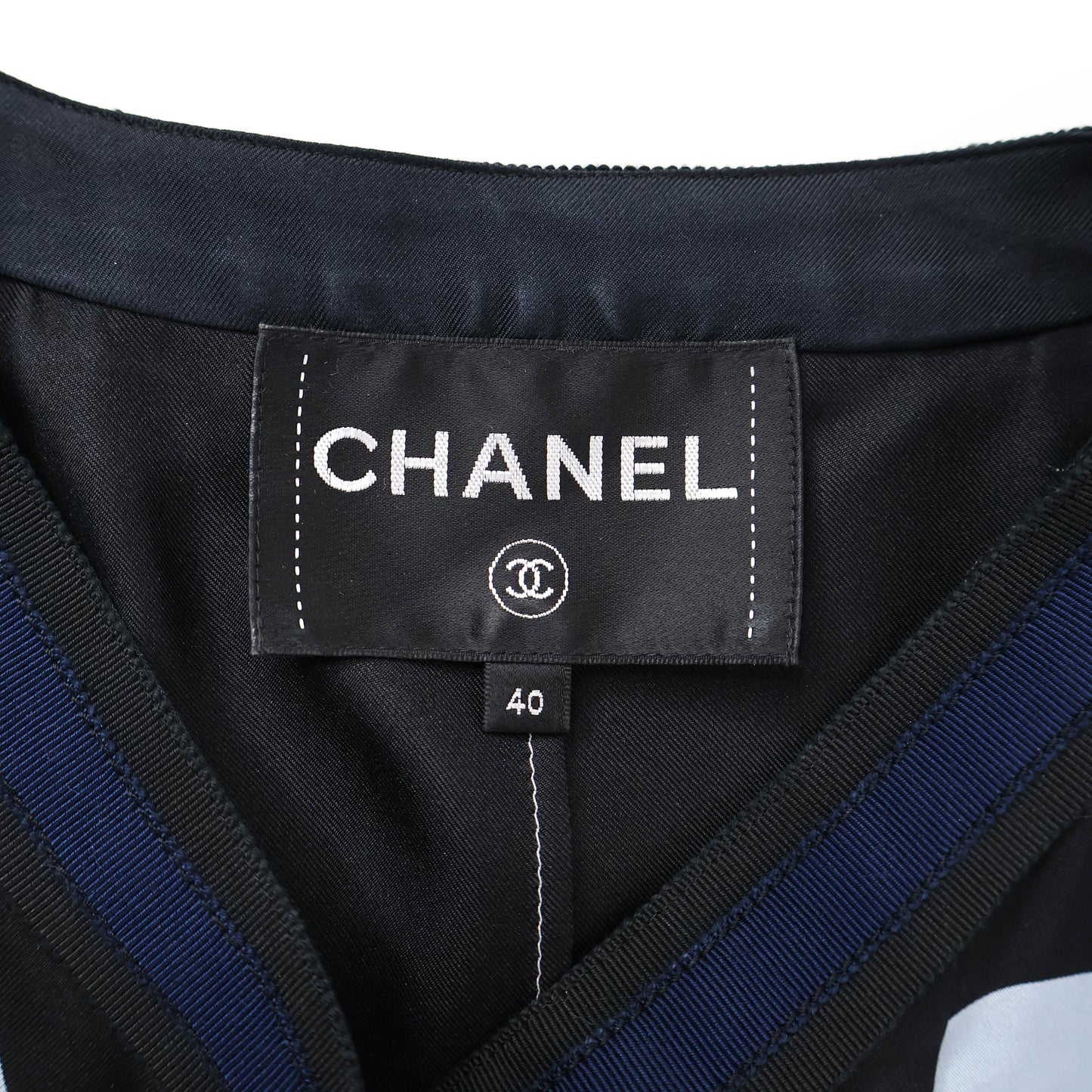 Chanel Cardigan Silk Navy Blue White