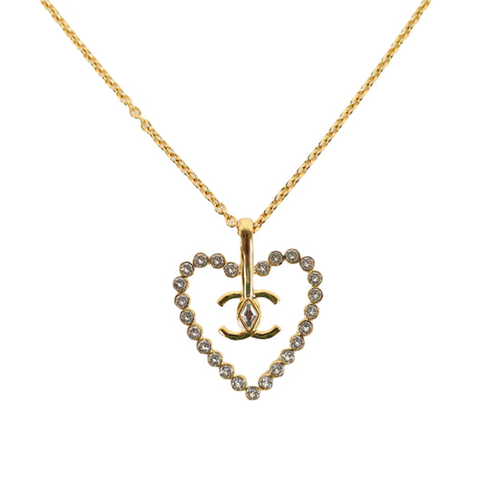 Chanel Necklace Heart Gold Crystal
