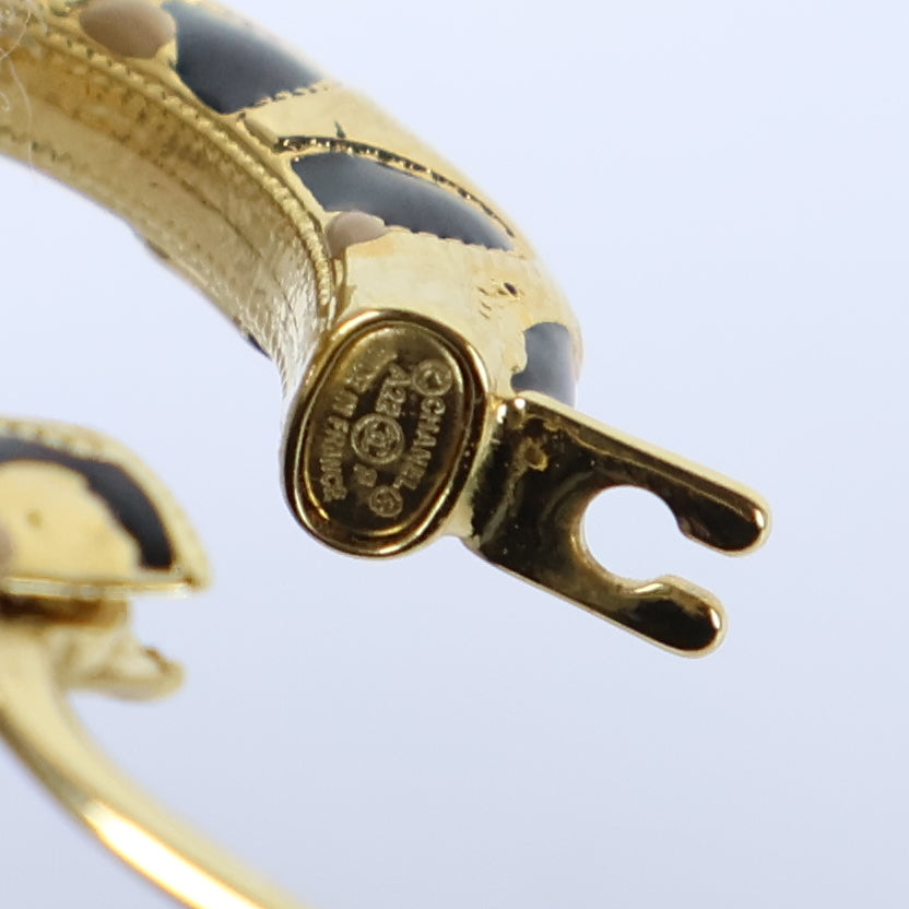 Chanel Earrings Hoop Enamel Black Gold