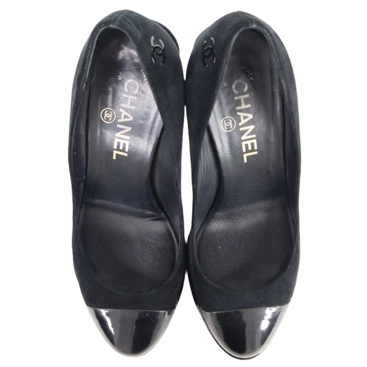 Chanel Pumps Black Suede Patent 36