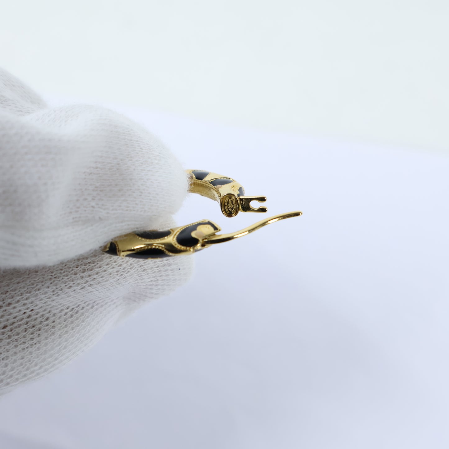 Chanel Earrings Hoop Enamel Black Gold