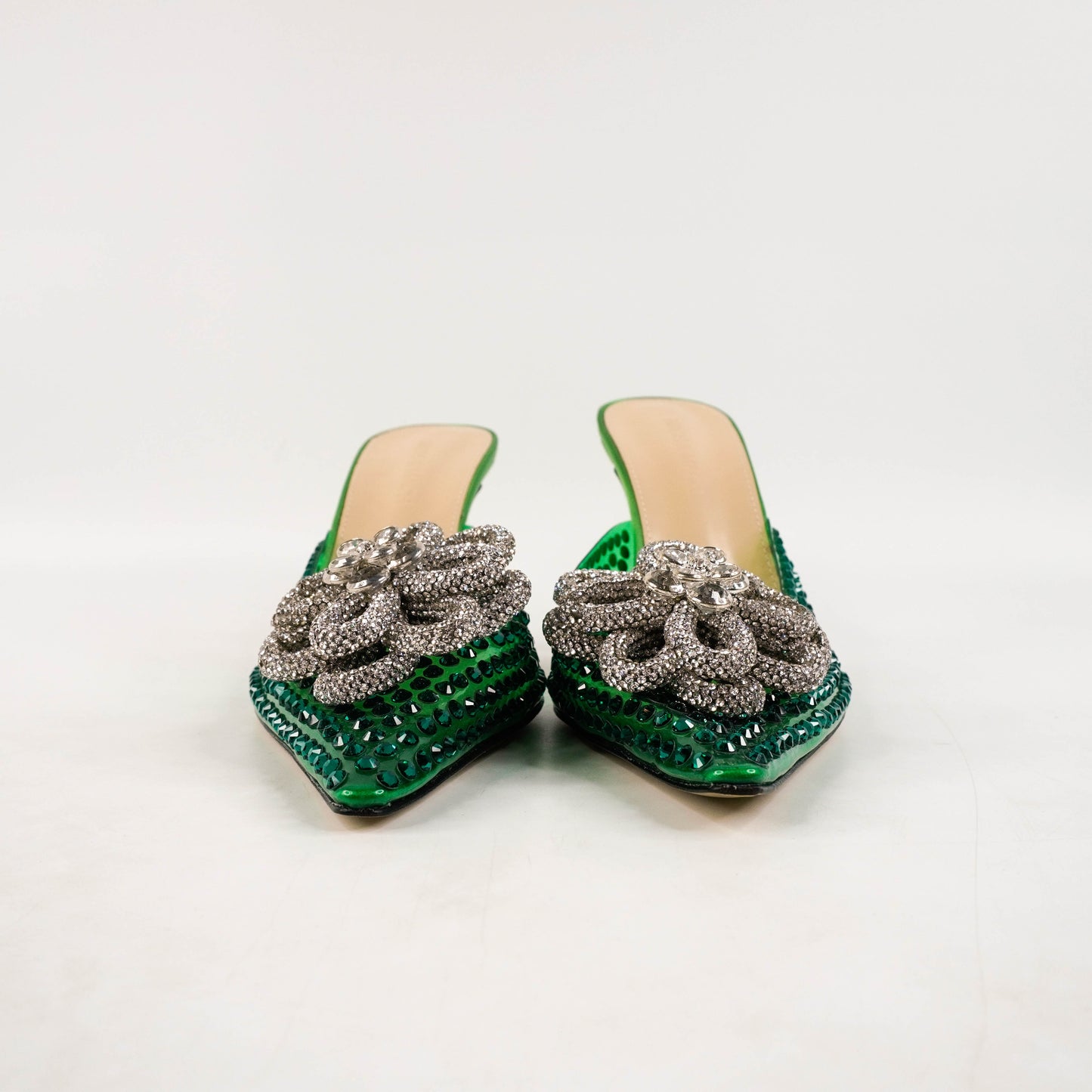 Mach & Mach Point Heels PVC Satin Crystal Flower Green 40