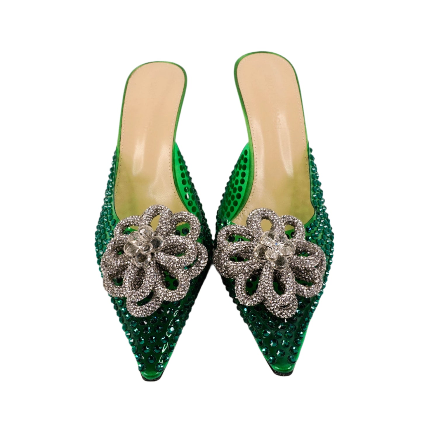 Mach & Mach Point Heels PVC Satin Crystal Flower Green 40