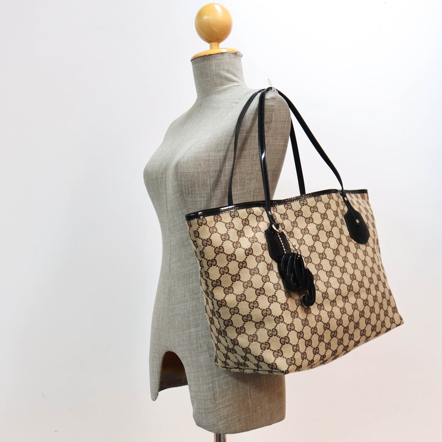 Gucci Tote Bag Canvas Patent Black