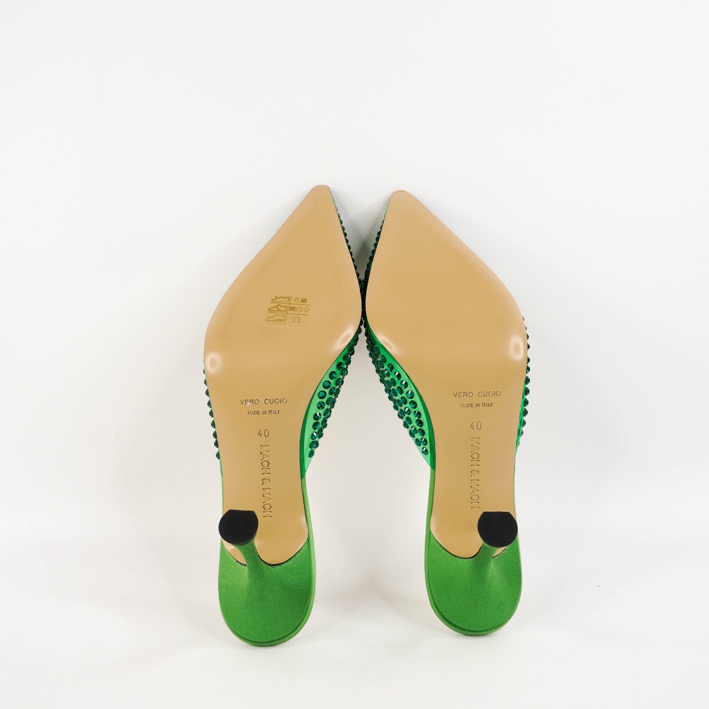 Mach & Mach Point Heels PVC Satin Crystal Flower Green 40