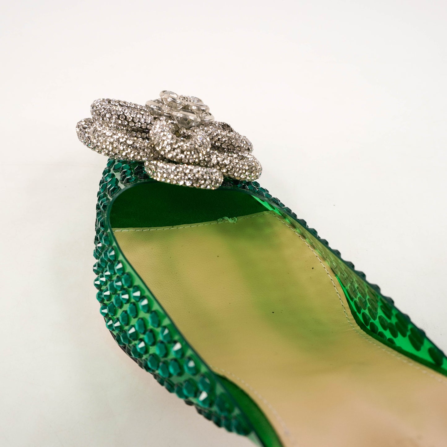 Mach & Mach Point Heels PVC Satin Crystal Flower Green 40