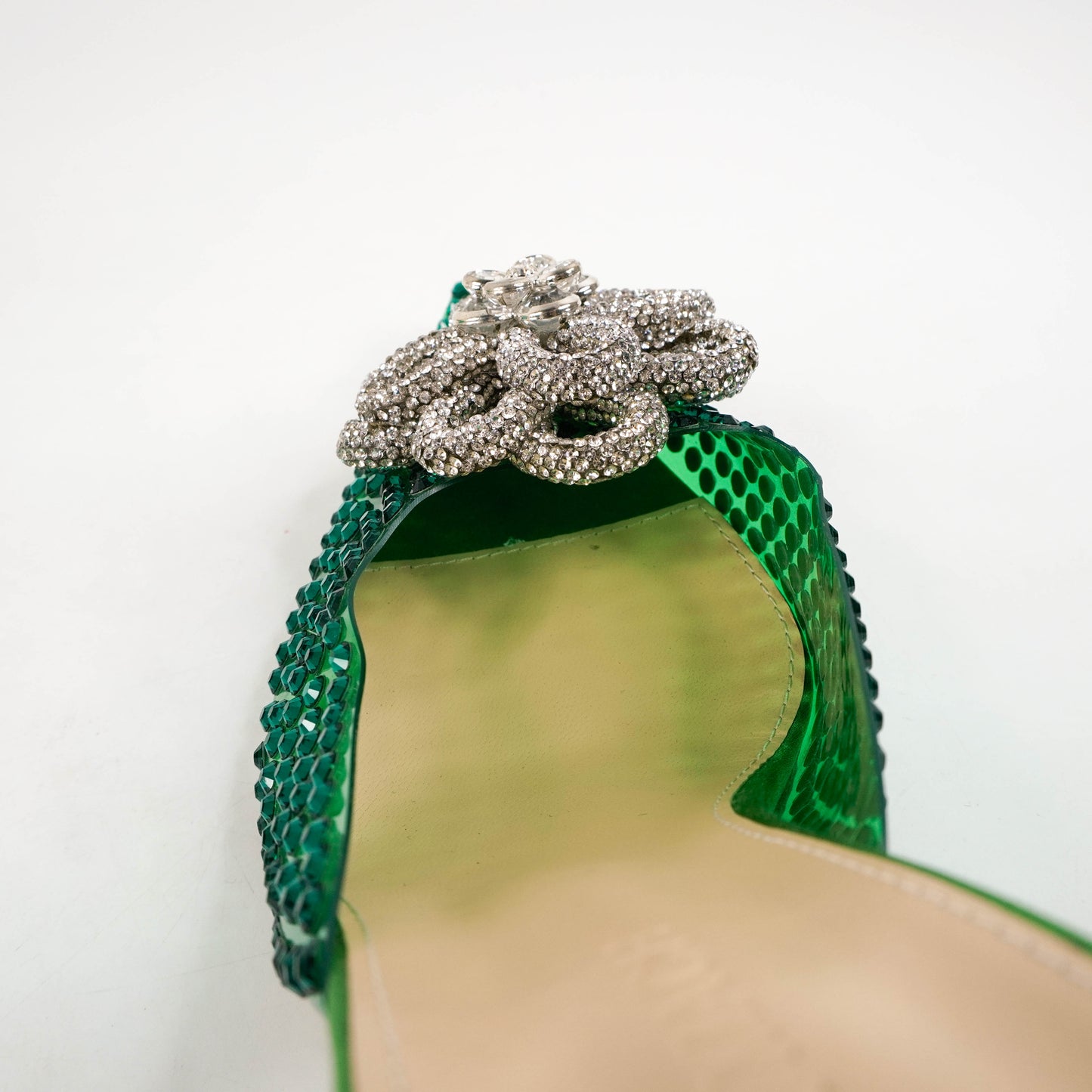 Mach & Mach Point Heels PVC Satin Crystal Flower Green 40