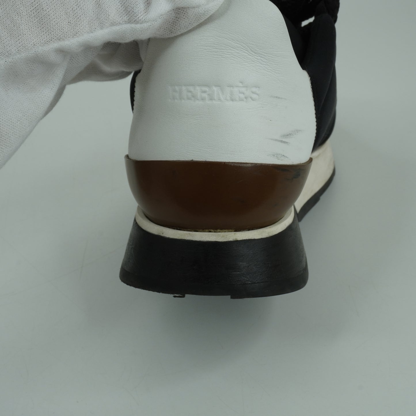Hermes Sneakers Black White Brown 35.5