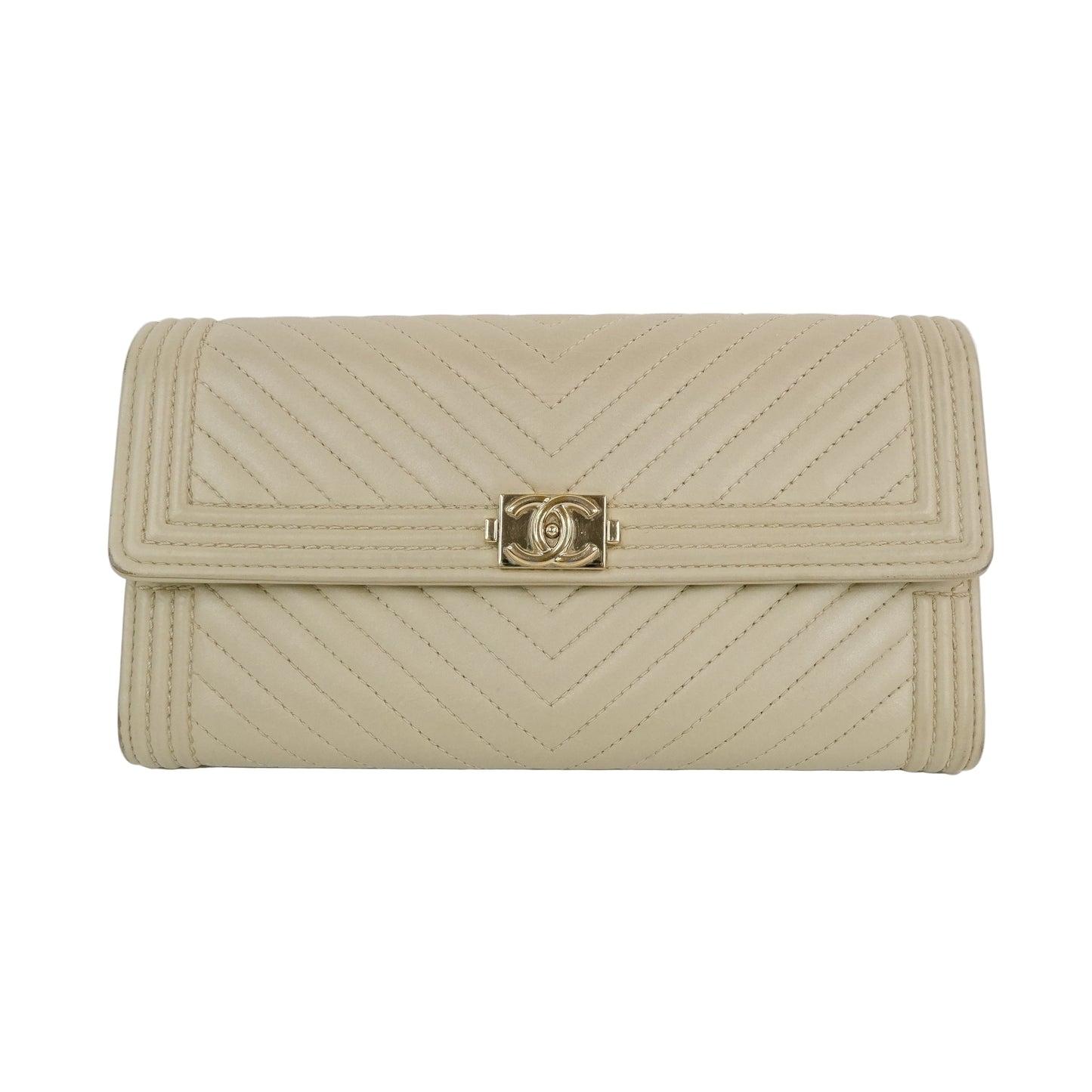 Chanel Boy Long Wallet Beige Chevron