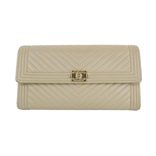 Chanel Boy Long Wallet Beige Chevron