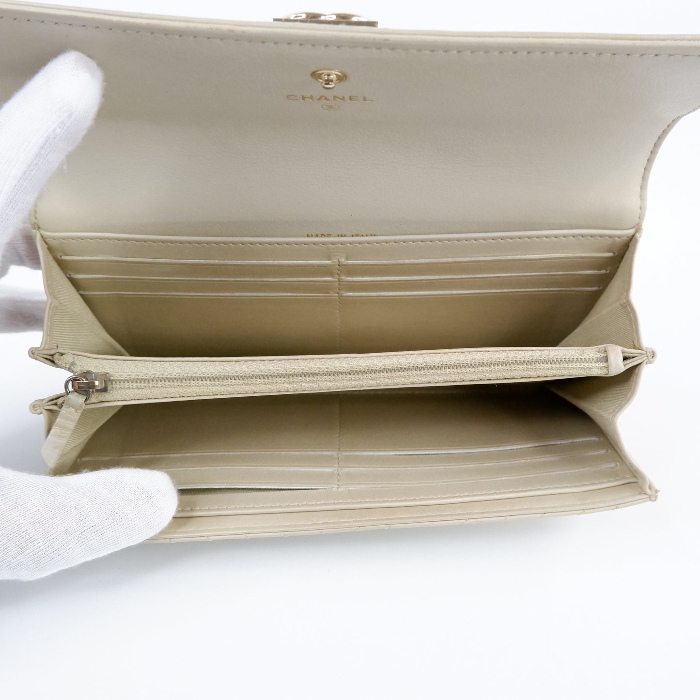 Chanel Boy Long Wallet Beige Chevron