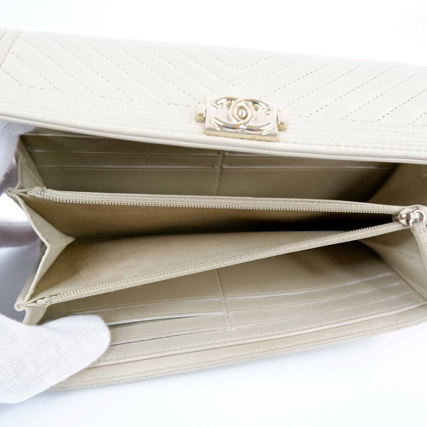 Chanel Boy Long Wallet Beige Chevron