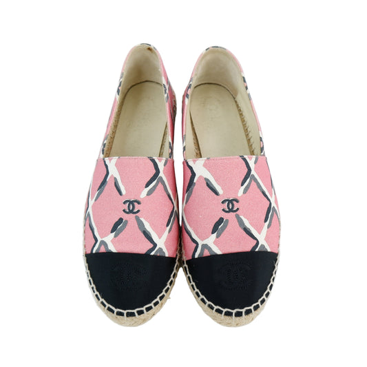 Chanel Flats Espadrille Pink Canvas 37