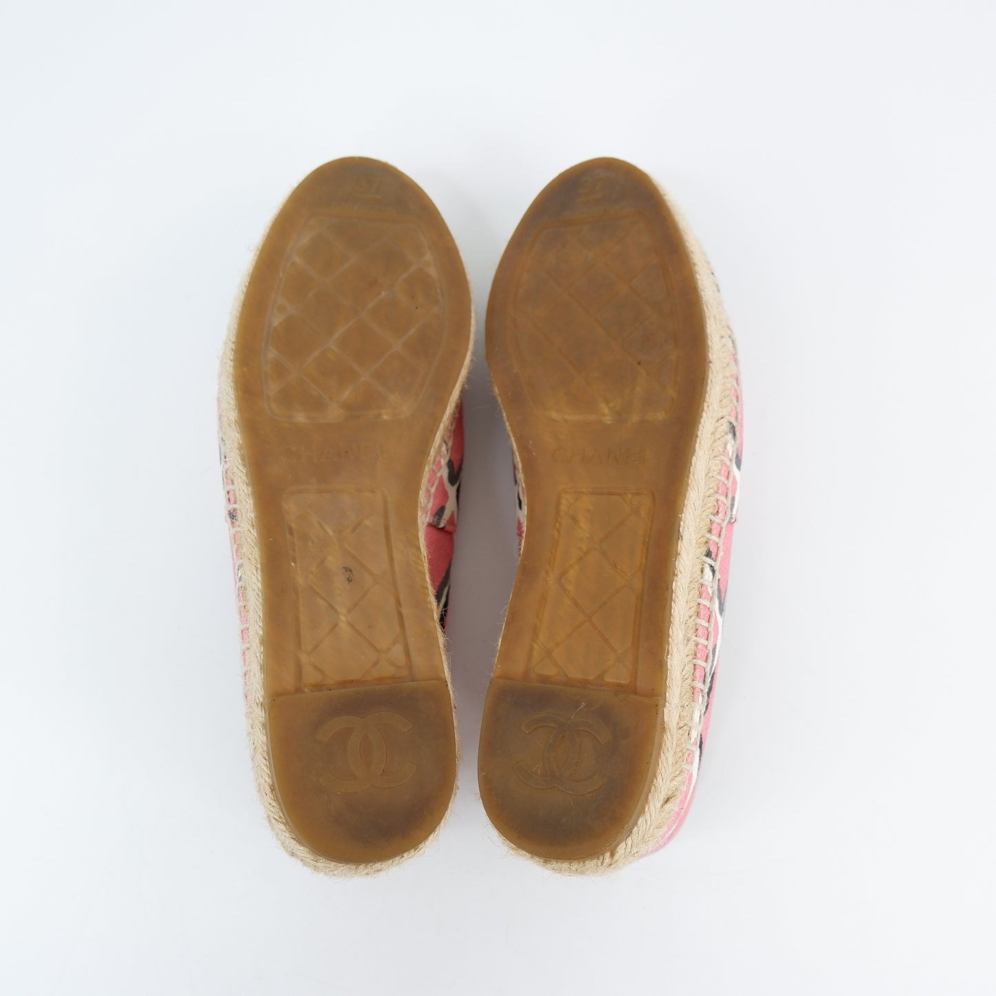 Chanel Flats Espadrille Pink Canvas 37