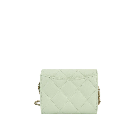 Chanel Card Holder With Chain Green Caviar