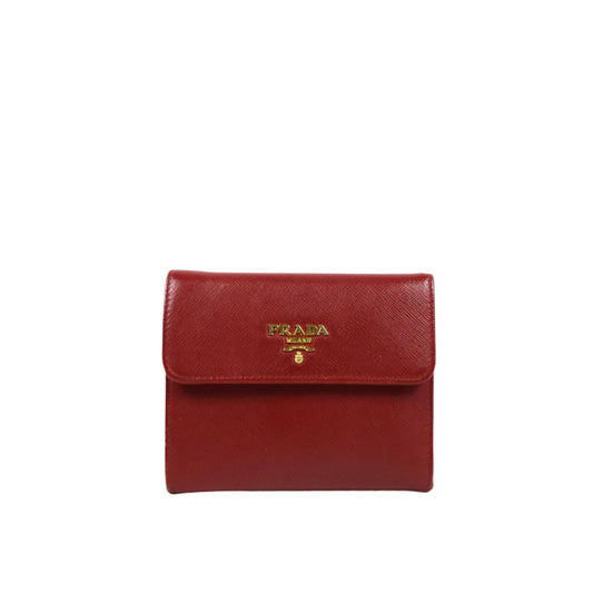 Prada Compact Wallet Saffiano Red
