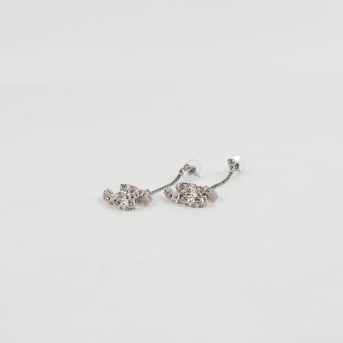 Chanel Earrings Drop CC Crystal Silver