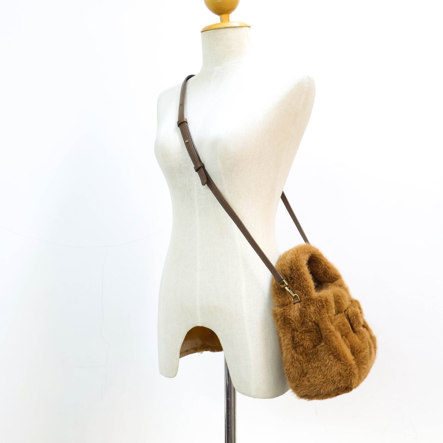 Boyy Scrunchy Faux fur Top Handle Bag Brown