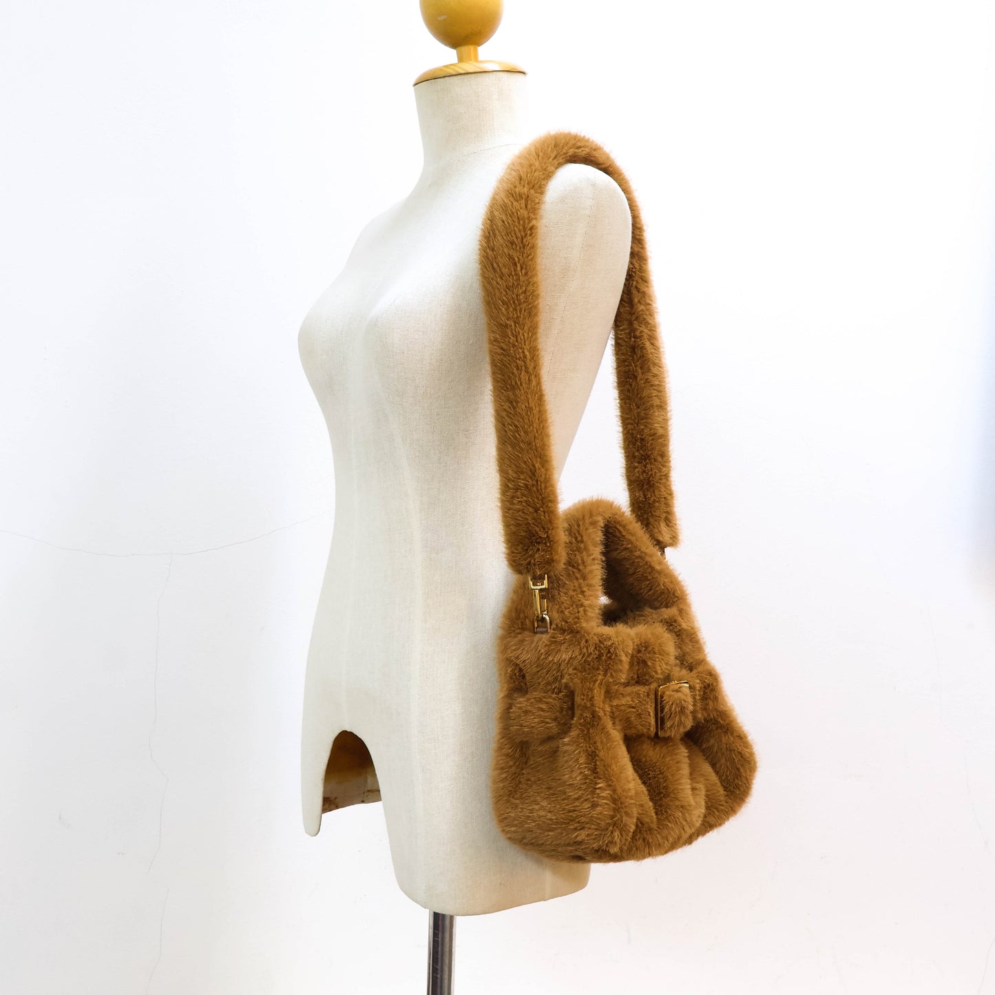 Boyy Scrunchy Faux fur Top Handle Bag Brown