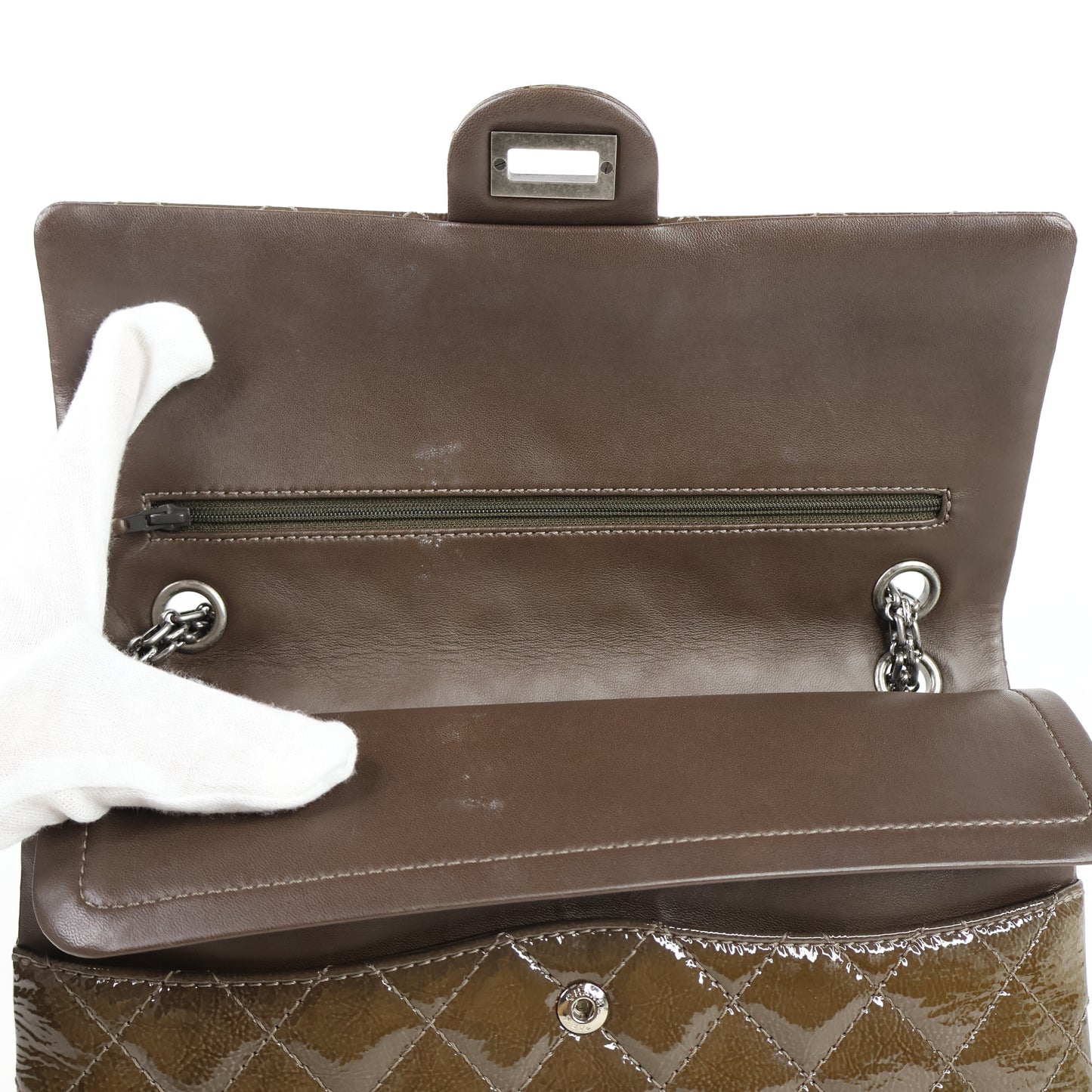 Chanel Reissue 226 Olive Brown Patent SHW