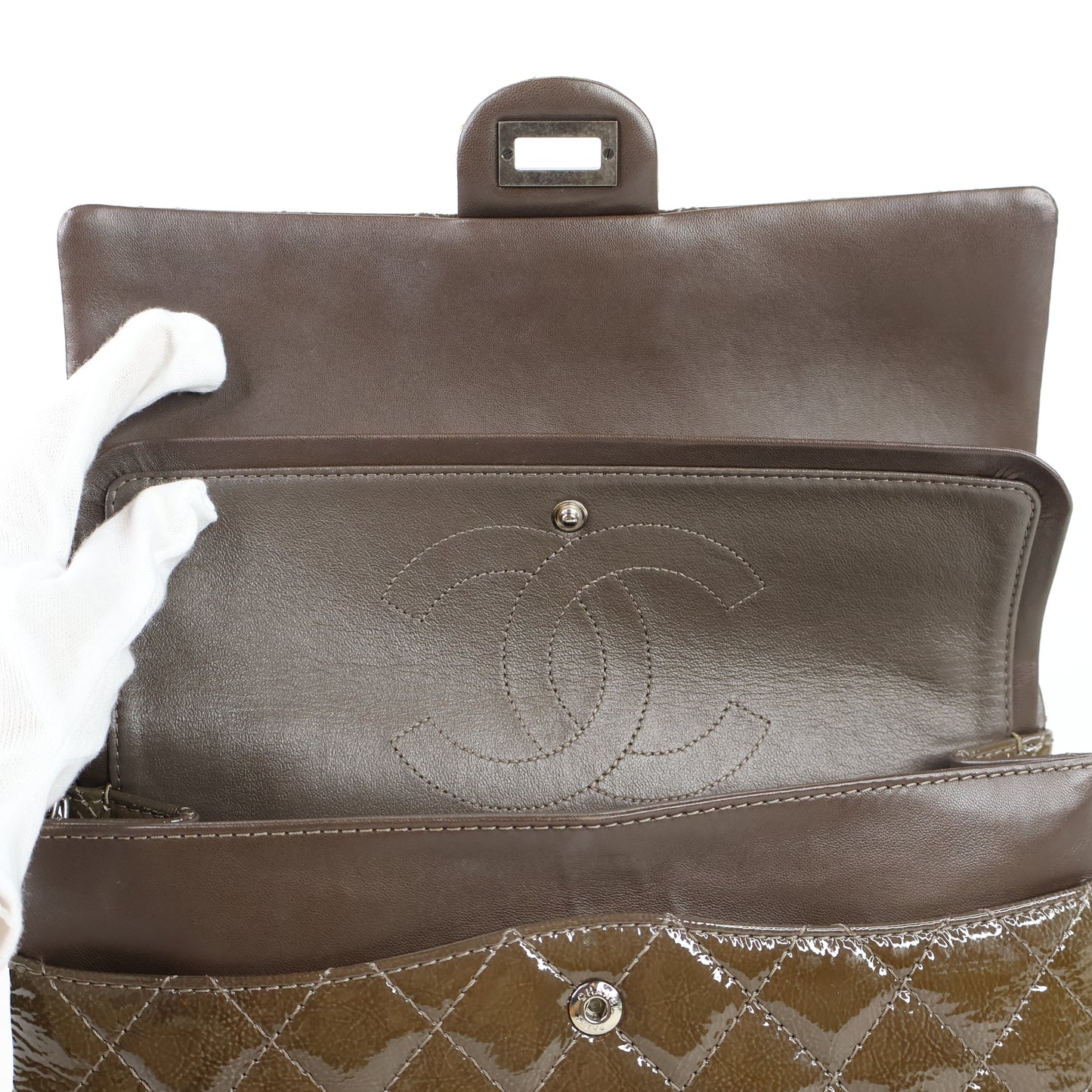 Chanel Reissue 226 Olive Brown Patent SHW