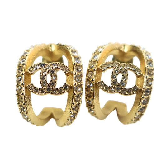 Chanel CC Gold Crystal Huggie Earrings