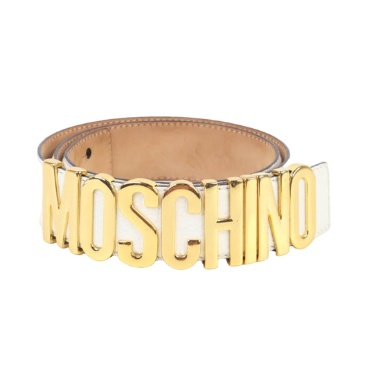 Moschino Belt Leather White Buckle Gold
