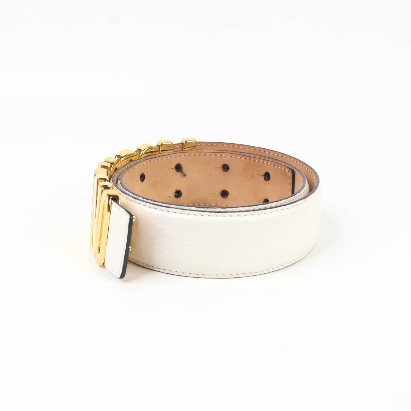 Moschino Belt Leather White Buckle Gold